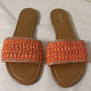 Nine West slip on orange and gold sandals, new